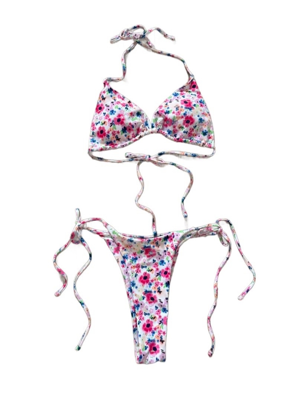 Colorful Floral Triangle Bikini Top - Multicolor